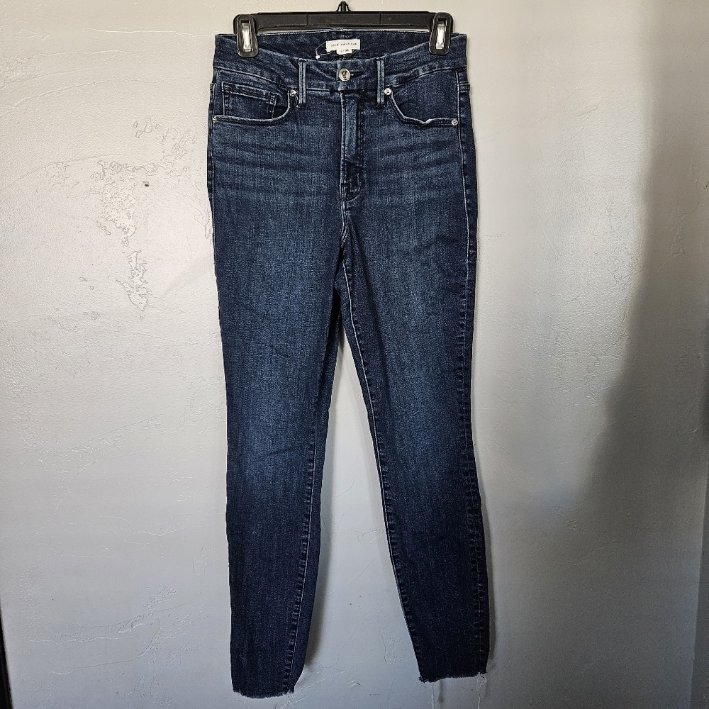 Good American Women's 6 28 Medium Dark Wash Denim Skinny Jeans Raw Hem